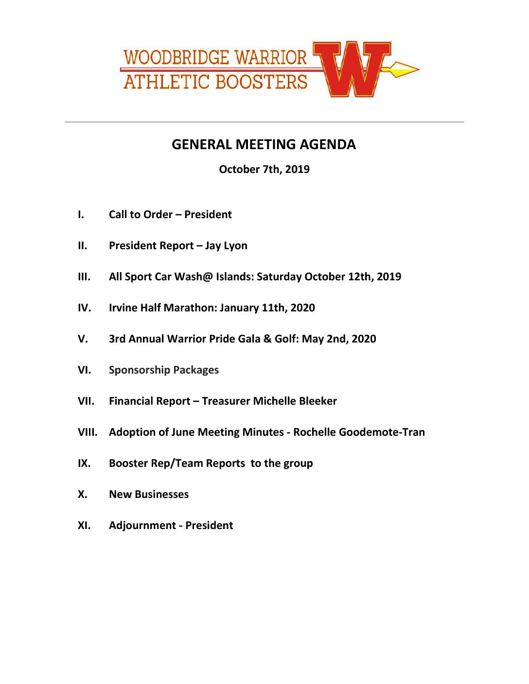 Booster Club Agenda Template